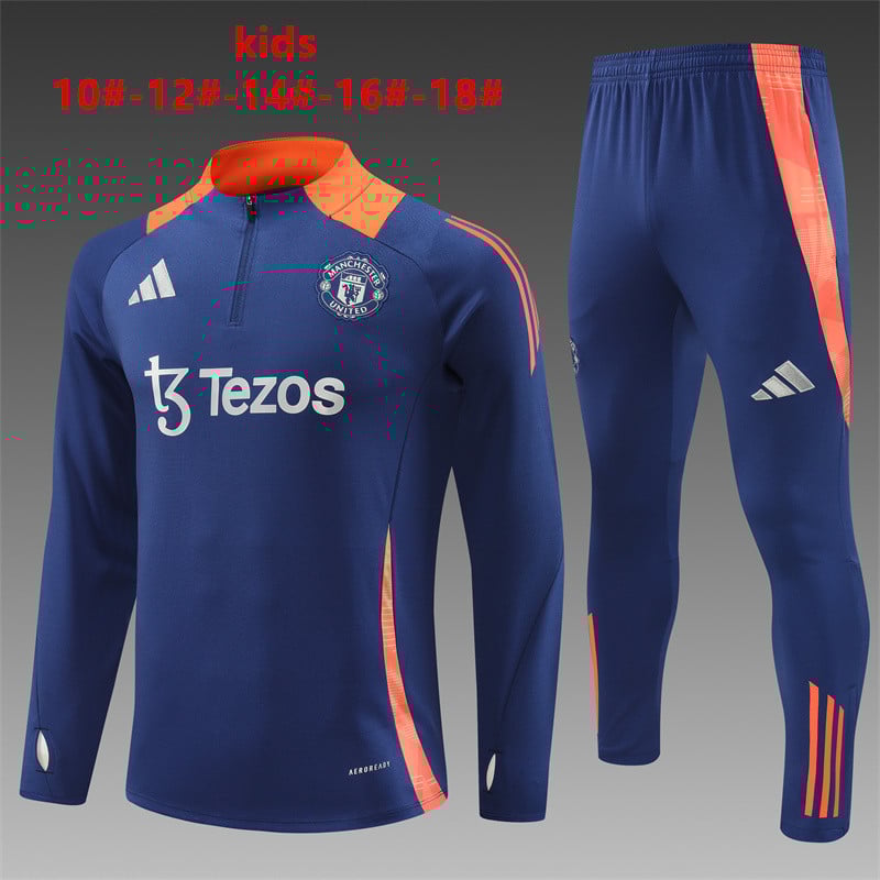 Survêtement demi-zip bleu roi Manchester United 24/25 pour enfant