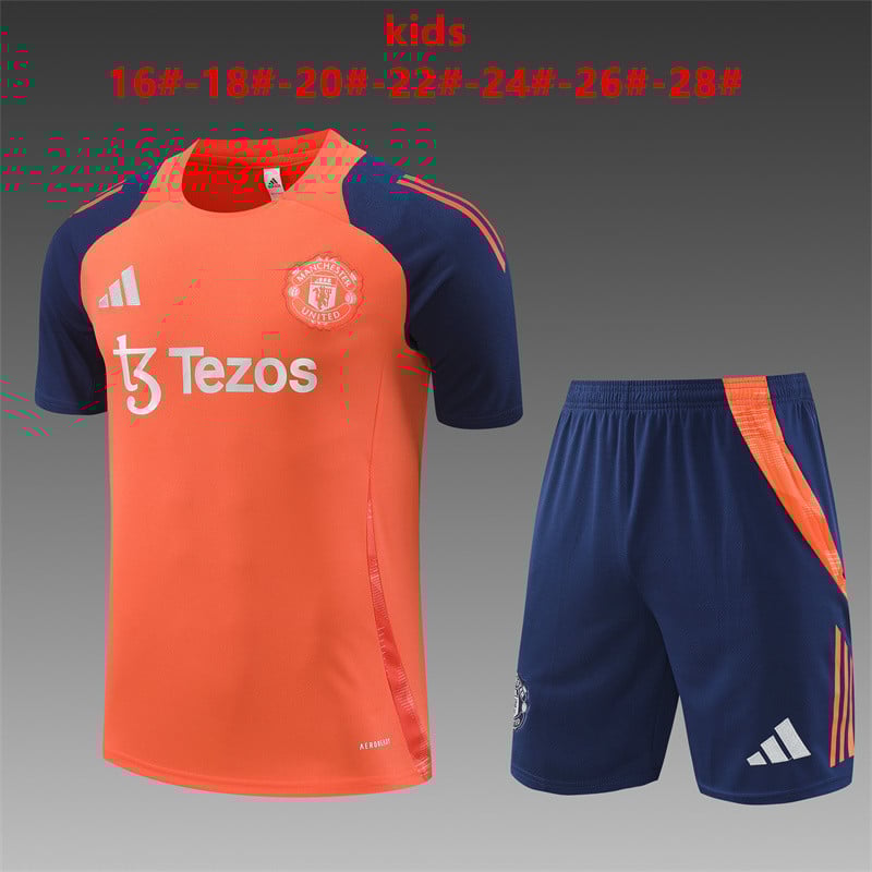 Maillots d'entraînement orange Manchester United 24/25 pour enfants
