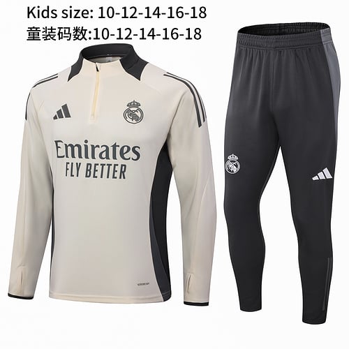 Survêtement demi-zip beige Real Madrid 24/25 pour enfant