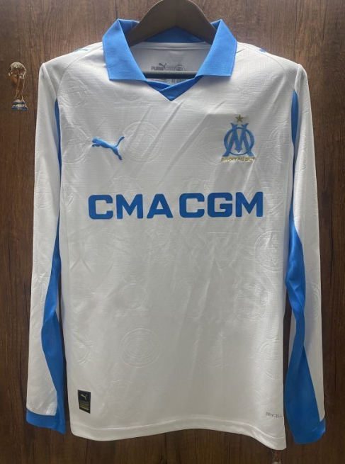 Maillot domicile Marseille 25/26 version supporters à manches longues