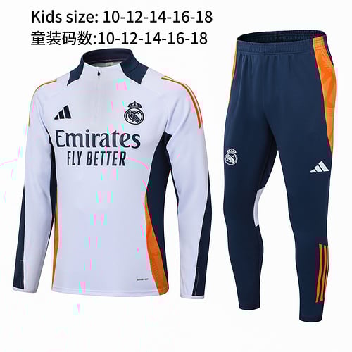 Survêtement demi-zip blanc Real Madrid 24/25 pour enfant
