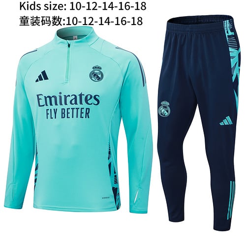 Survêtement demi-zip vert clair 24/25 Real Madrid pour enfant