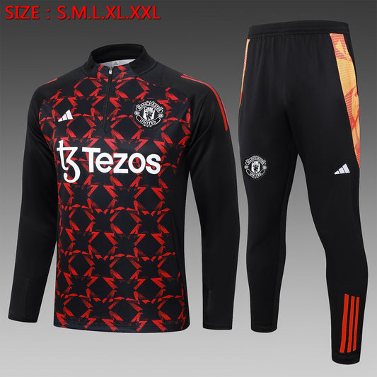 Survêtement demi-zip noir et rouge Manchester United 24/25