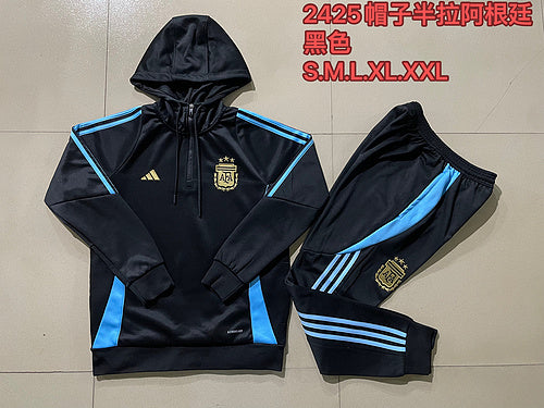 Veste à capuche noire à demi-zip Argentine 24/25