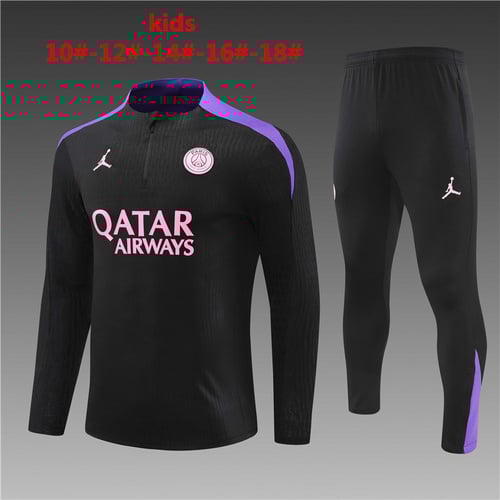 Survêtement PSG noir et violet pour enfant avec demi-zip 24/25