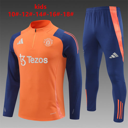 Survêtement demi-zip orange Manchester United 24/25 pour enfant