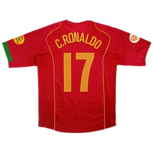 Portugal C.Ronaldo 17 Maillot rétro Domicile Coupe d'Europe Finale 2004