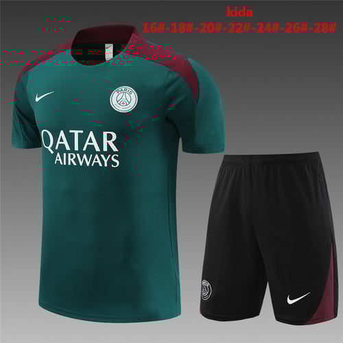 Maillots d'entraînement verts PSG 24/25 pour enfants