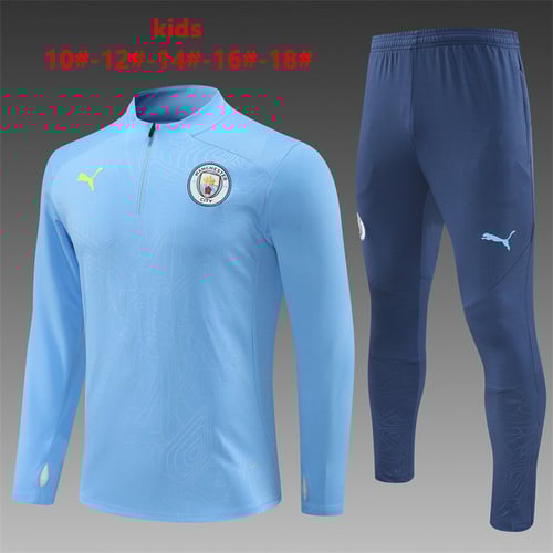 Survêtement demi-zip bleu clair Manchester City 24/25 pour enfant, estampillé en acier