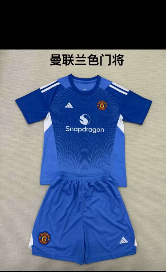 Ensemble de gardien de but bleu de Manchester United pour enfants 25/26