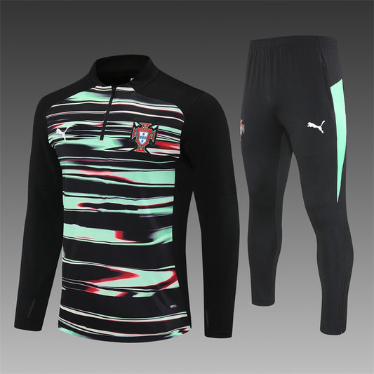 Ensemble de survêtement demi-zip vert et noir Portugal 25/26