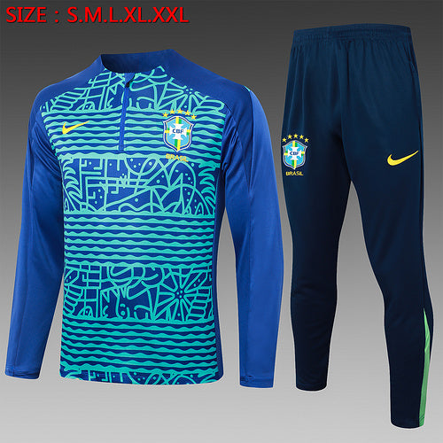 Survêtement demi-zippé bleu royal à jet d'encre Brésil 24/25