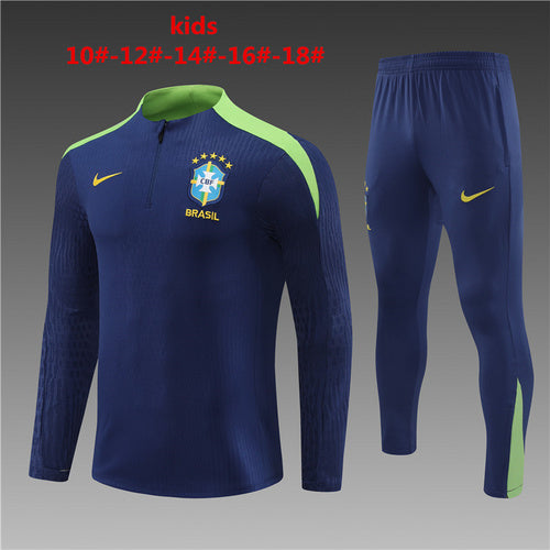 Survêtement bleu roi Brésil 24/25 pour enfant avec demi-zip