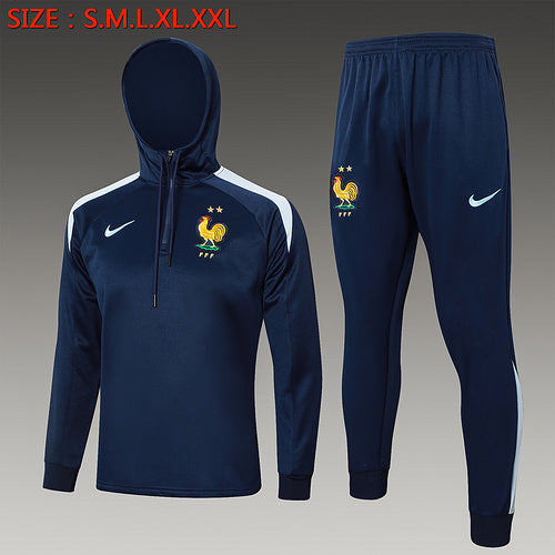 Veste à capuche demi-zip bleu roi France 24/25