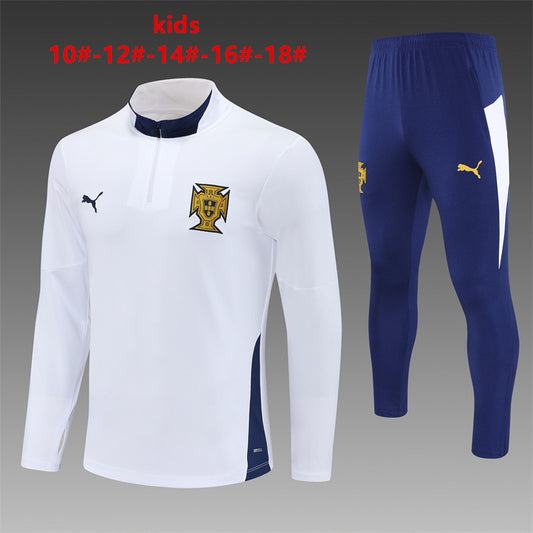 Ensemble de survêtement blanc demi-zip pour enfants Portugal 25/26