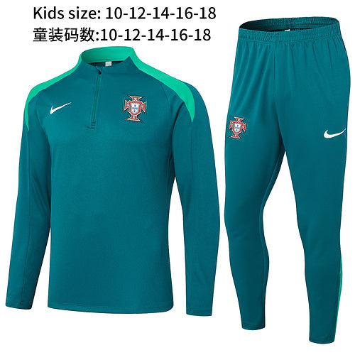 Survêtement demi-zip vert foncé Portugal 24/25 pour enfant
