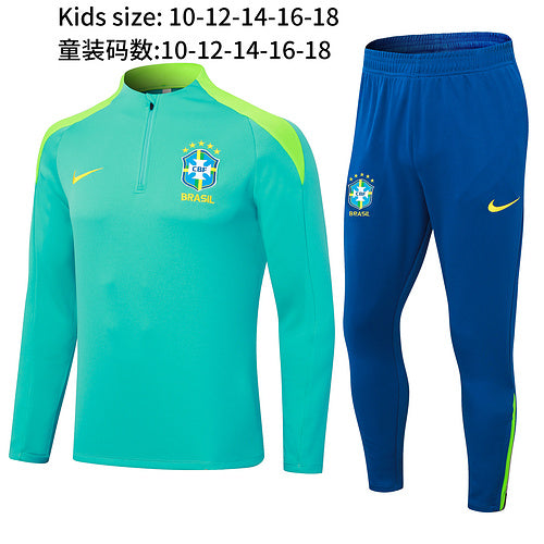 Survêtement demi-zip vert clair Brésil 24/25 pour enfant