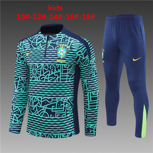 Survêtement demi-zip bleu lac Brésil 24/25 pour enfant Camouflage