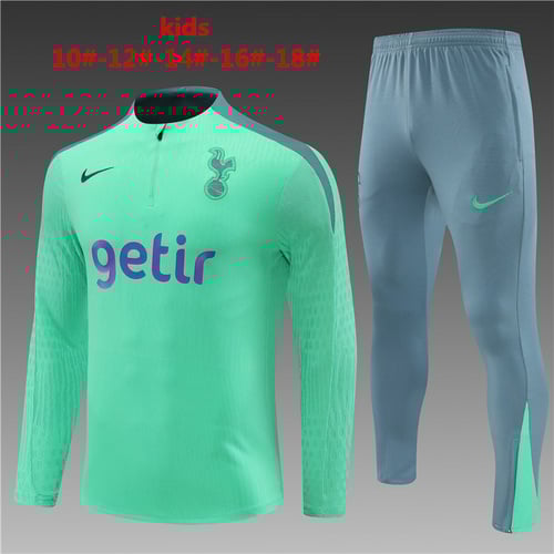 Survêtement Tottenham vert clair 24/25 pour enfant avec demi-zip